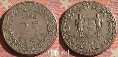 Суринам 25 центов 1966 года, KM# 14, 378-103