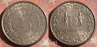 Суринам 25 центов 1974 года, KM# 14, 121i-130