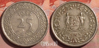 Суринам 25 центов 1988 года, KM# 14a, 255a-136