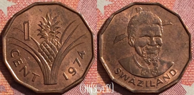 Свазиленд 1 цент 1974 года, KM# 7, 344-050