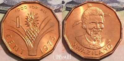Свазиленд 1 цент 1975 года, KM# 21, UNC, 172-006