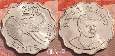 Свазиленд 20 центов 2002 года, KM# 50.2, 251-064