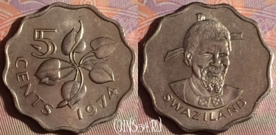 Свазиленд 5 центов 1974 года, KM# 9, 337g-131