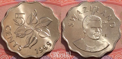 Свазиленд 5 центов 1999 года, KM# 48, UNC, 245-062