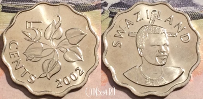 Свазиленд 5 центов 2002 года, KM# 48, UNC, 172-019