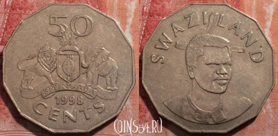 Свазиленд 50 центов 1998 года, KM# 52, 230-033