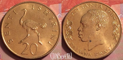 Танзания 20 центов 1984 года, КМ# 2, UNC, 060k-001