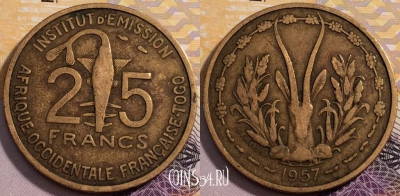 Того 25 франков 1957 года, KM# 9, 229-137