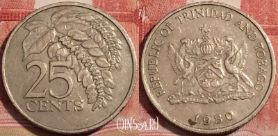 Тринидад и Тобаго 25 центов 1980 года, KM# 32, 223-046