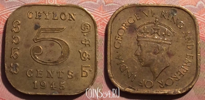 Цейлон 5 центов 1945 года, KM# 113.2, 240a-077
