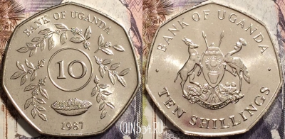 Уганда 10 шиллингов 1987 года, KM# 30, UNC, 135-096