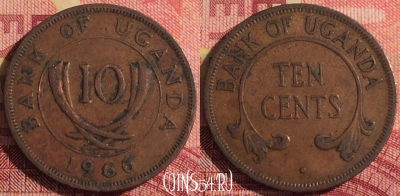 Уганда 10 центов 1966 года, KM# 2, 293i-067