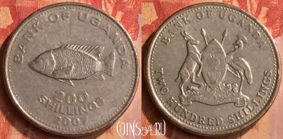 Уганда 200 шиллингов 2007 года, KM# 68a, 076n-117