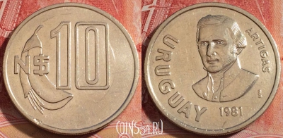 Уругвай 10 новых песо 1981 года, KM# 79, 259-091