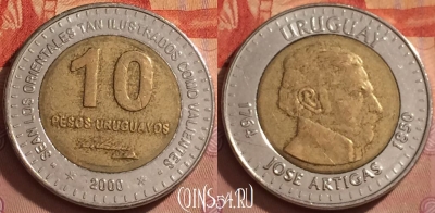Уругвай 10 песо 2000 года, KM# 121, 369k-135