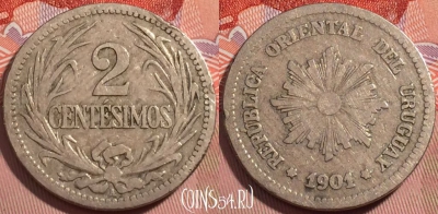 Уругвай 2 сентесимо 1901 года, KM# 20, 242-113