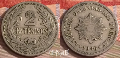 Уругвай 2 сентесимо 1936 года, KM# 20, 278b-095