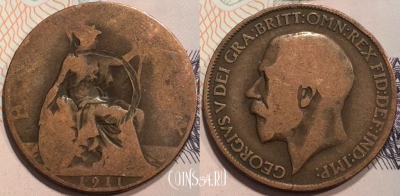 Великобритания 1/2 пенни 1911 года, KM# 809, 128-031