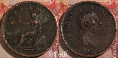Великобритания 1 пенни 1806 года, KM# 663, 137b-037