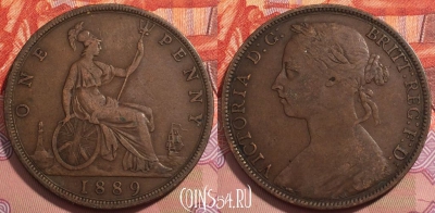 Великобритания 1 пенни 1889 года, KM# 755, 242-069 ♛