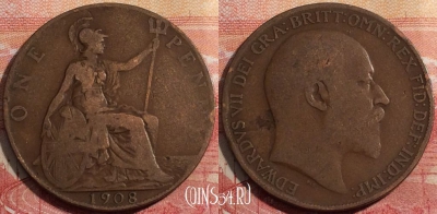 Великобритания 1 пенни 1908 года, KM# 794, 167-004 ♛