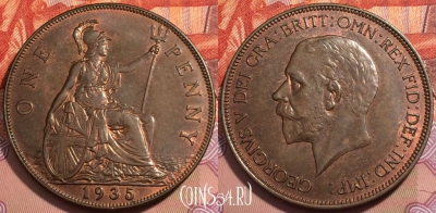 Великобритания 1 пенни 1935 года, KM# 838, 244-033