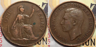 Великобритания 1 пенни 1938 года, KM# 845, 128-011