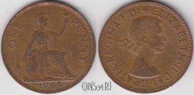 Великобритания 1 пенни 1965 года, KM# 897, 135-124