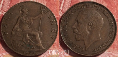 Великобритания 1/2 пенни 1924 года, KM# 809, 069b-010