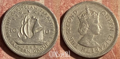 Восточные Карибы 10 центов 1955 года, KM# 5, 184p-032 ♛
