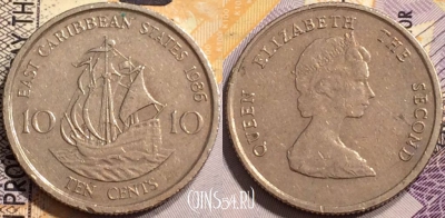 Восточные Карибы 10 центов 1986 года, KM# 13, 137-105