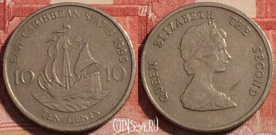 Восточные Карибы 10 центов 1995 года, KM# 13, 260-028