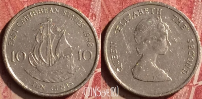 Восточные Карибы 10 центов 1998 года, KM# 13, 185n-091