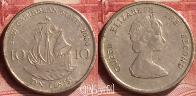 Восточные Карибы 10 центов 2000 года, KM# 13, 177m-018