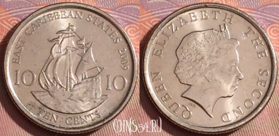 Восточные Карибы 10 центов 2009 года, KM# 37a, 238k-053