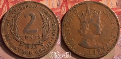 Восточные Карибы 2 цента 1963 г., редкая, KM# 3, 421-025
