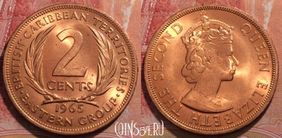 Восточные Карибы 2 цента 1965 года, KM# 3, 230-024
