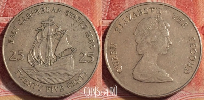 Восточные Карибы 25 центов 1989 года, KM# 14, 257-091