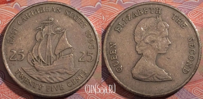 Восточные Карибы 25 центов 1995 года, KM# 14, 181-011