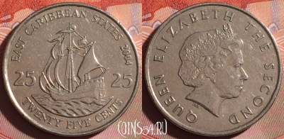 Восточные Карибы 25 центов 2004 года, KM# 38, 320g-078