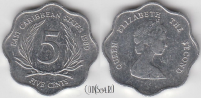 Восточные Карибы 5 центов 1989 года, KM 12, 125-097