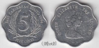 Восточные Карибы 5 центов 1994 года, KM 12, 125-036