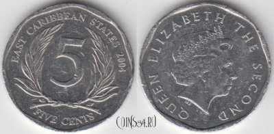 Восточные Карибы 5 центов 2004 года, KM 36, 125-037