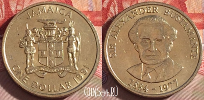 Ямайка 1 доллар 1991 года, KM# 145, 081b-129