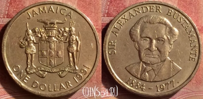 Ямайка 1 доллар 1991 года, KM# 145, 104m-054