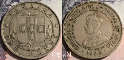 Ямайка 1 пенни 1920 года, KM# 26, a116-046