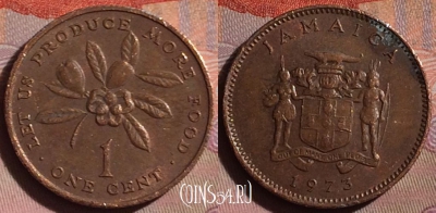 Ямайка 1 цент 1973 года, KM# 52, 236b-029