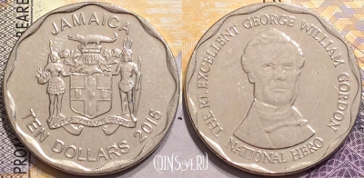 Ямайка 10 долларов 2015 года, KM# 190, 148-107