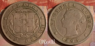 Ямайка 1/2 пенни 1894 года, KM# 16, 270b-102