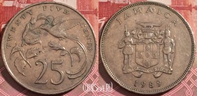 Ямайка 25 центов 1989 года, KM# 49, 191-010